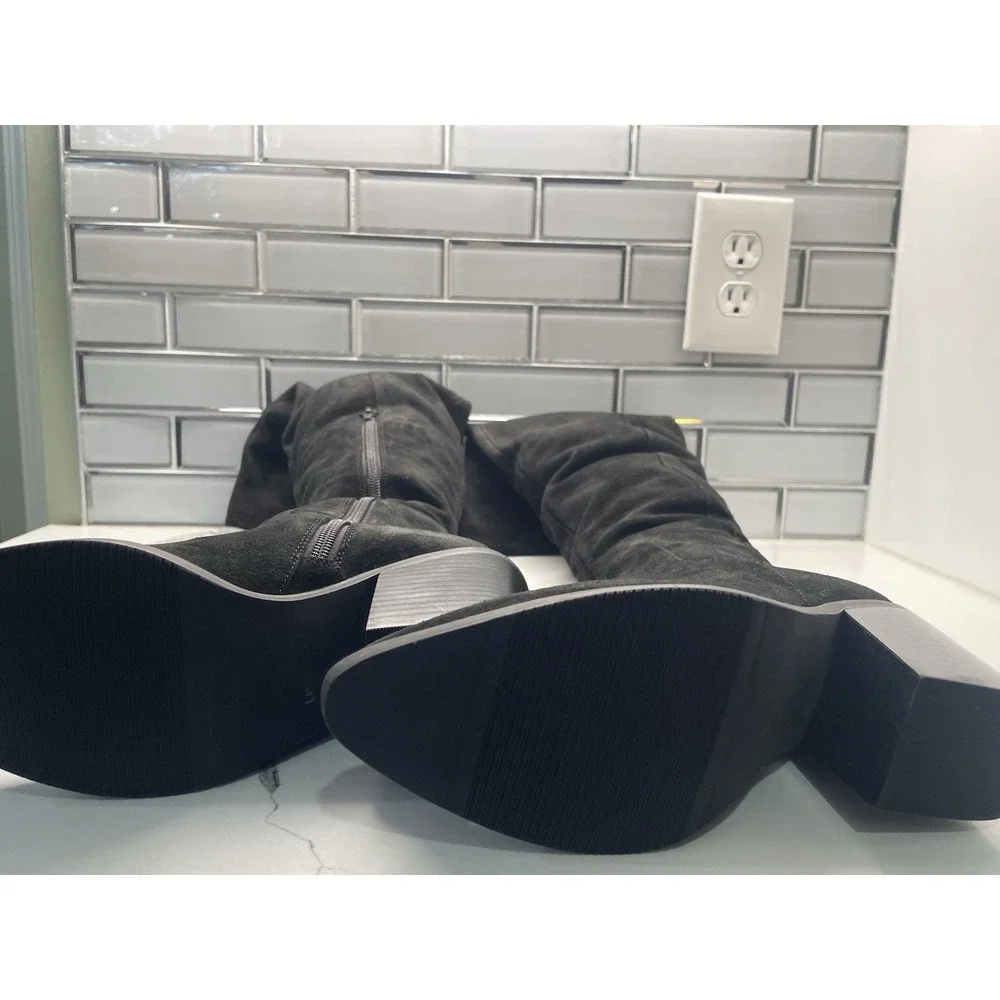 Lisa Vicky Knockout-V Black Split Suede Tall Platform Heel Boots Size 6‎ NIB